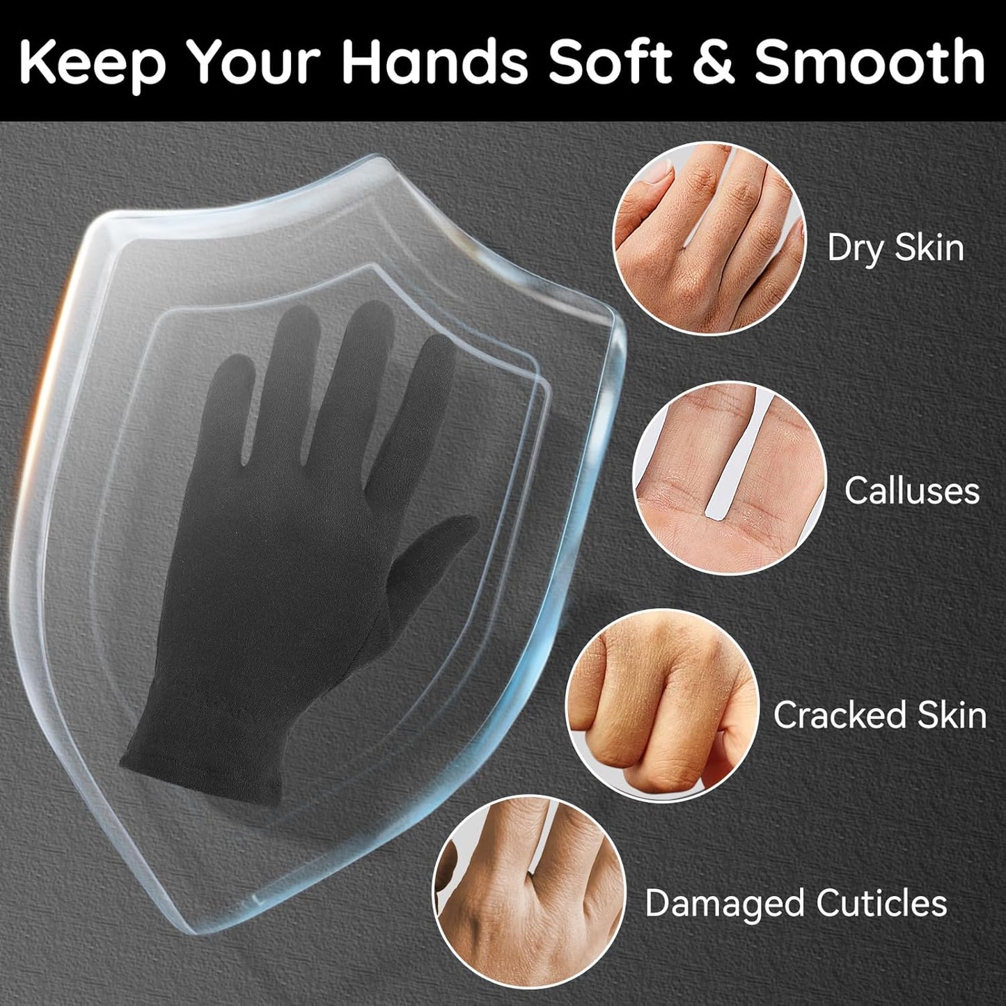 Segbeauty 24 Counts Elastic Lotion Cotton Gloves Black for Dry Hands Overnight, 12 Pairs Hand Moisturizing Gloves Overnight with Elastic Band, Hand Care Reusable Moisture Cotton Glove for Men & Women