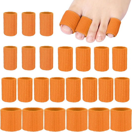 Blulu 24 Pieces Toe Tubes 0.98 Inches Cushion Tube Corn Pads for Toes Sleeves Soft Gel Protectors for Cushions Corns Blisters Calluses 3 Size(Orange,Assorted Sizes)