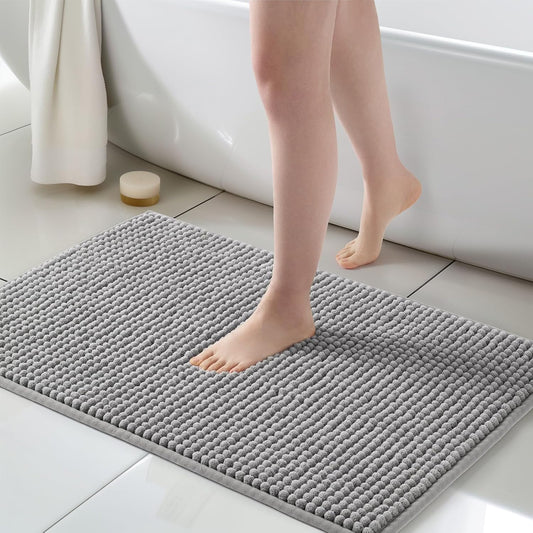 FRESHMINT Thick Chunky Chenille Bathroom Rug, 24"x36", Non Slip Bath Mat, Soft Bathroom Decor, Cute Shower Mat, Water Absorbent, Washable, Dove Gray