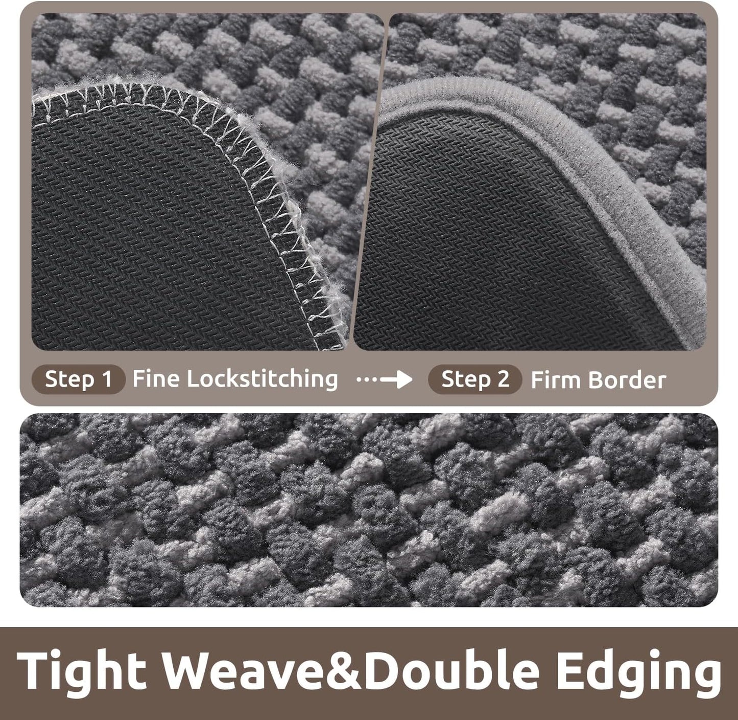 AMOAMI Chenille Bath Mat Super Absorbent Bathroom Mat Quick Dry Bath Mats for Bathroom Rubber Backed Bathroom Rugs Non Slip Washable Fit Under Door, Front of Bathtub, Sink, Darkgrey&LIGHTGREY 20"x32"