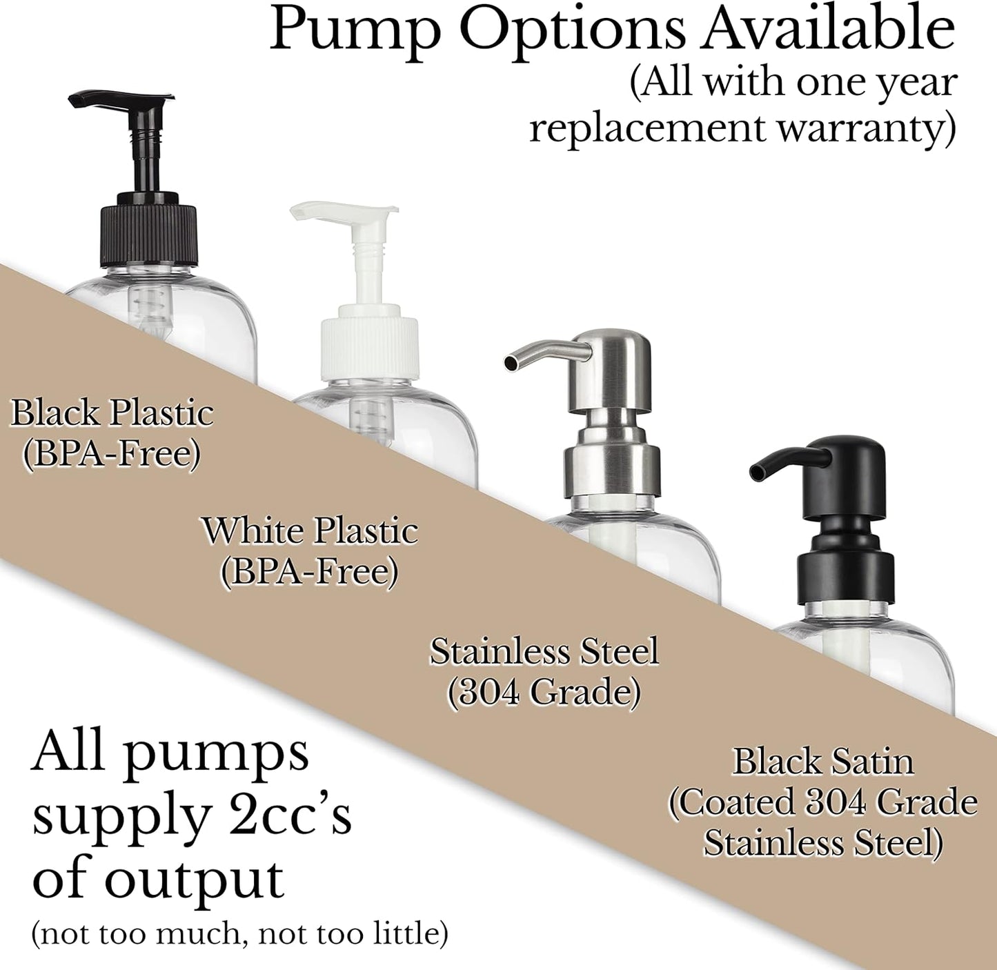 Refillable Clear PET Plastic 16 oz Feminine Wash Bottle with Black Satin Pump Dispenser - Chrome Accent Waterproof Labeled Bottle