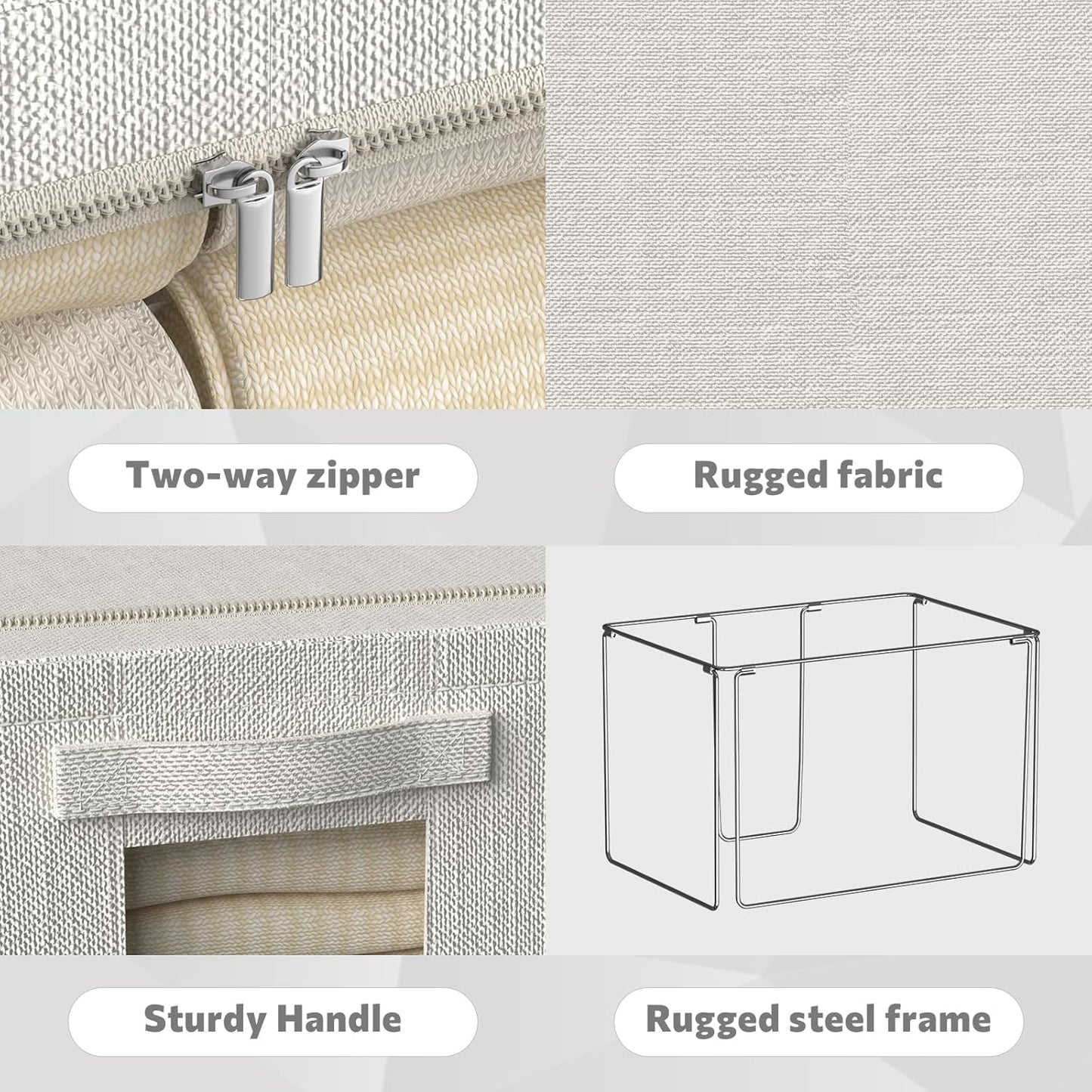 FHSQX 6 Pack Clothes Storage Bins with Metal Frame Foldable Storage Bins for Clothes Linen Fabric Storage Box with Clear Window (Lvory White, 19.7x15.7x13inch(66L))