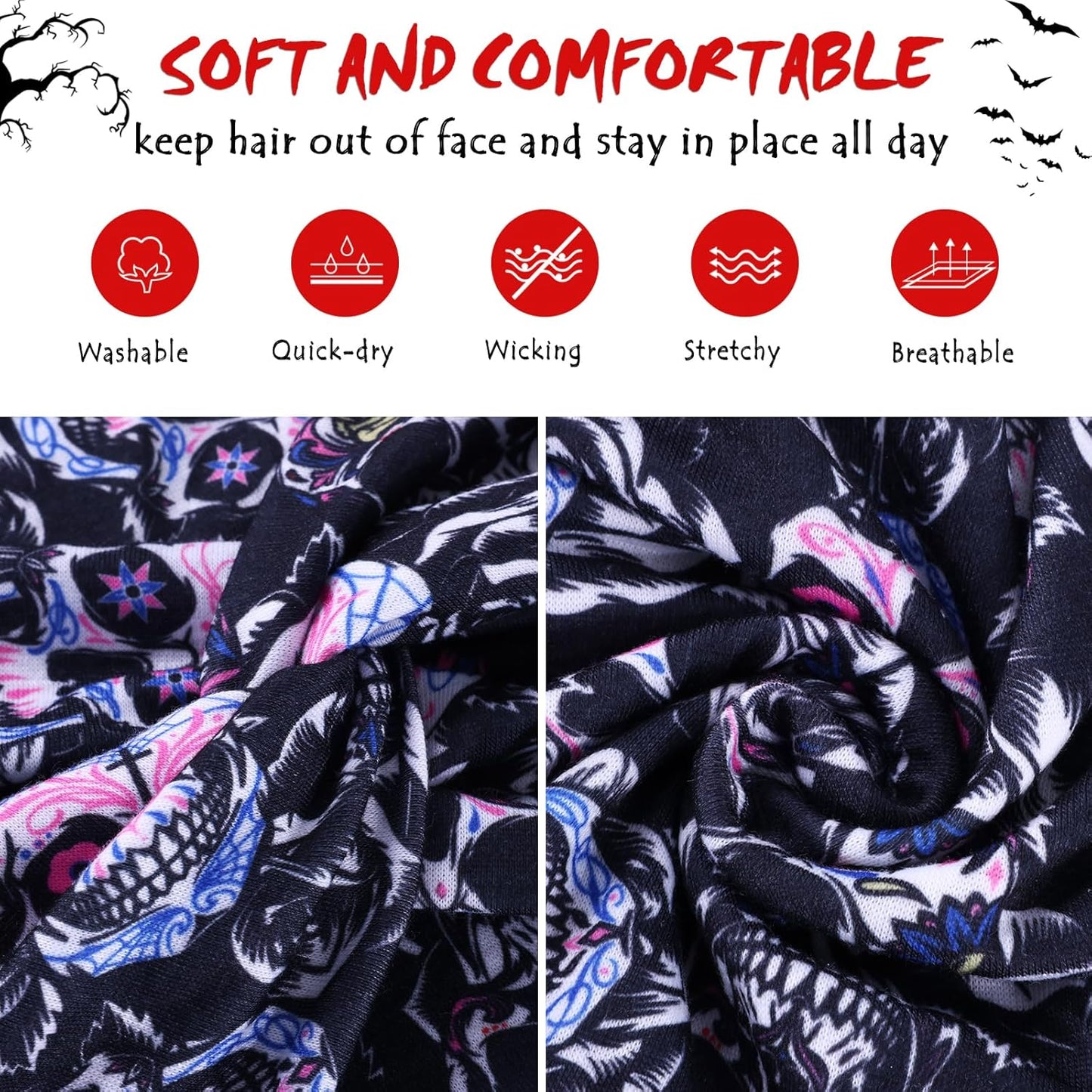 6 Pack Halloween Headbands for Women Hair Bands Skull Headbands Pumpkin Bat Wide Holiday Hair Bands, Holiday Gift Hair Accessories