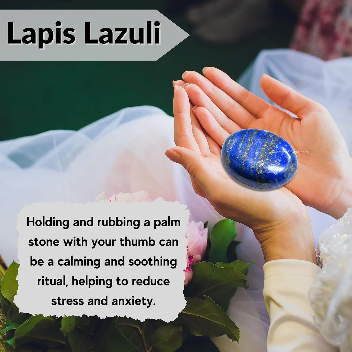 Amazing Gemstone Lapis Lazuli Crystals and Healing Stones - Large Palm Stone Crystals Piedra - Crystal for Good Luck, Balanced Positive Energy, Meditation - Unique Stocking Stuffers, Gifts for Women