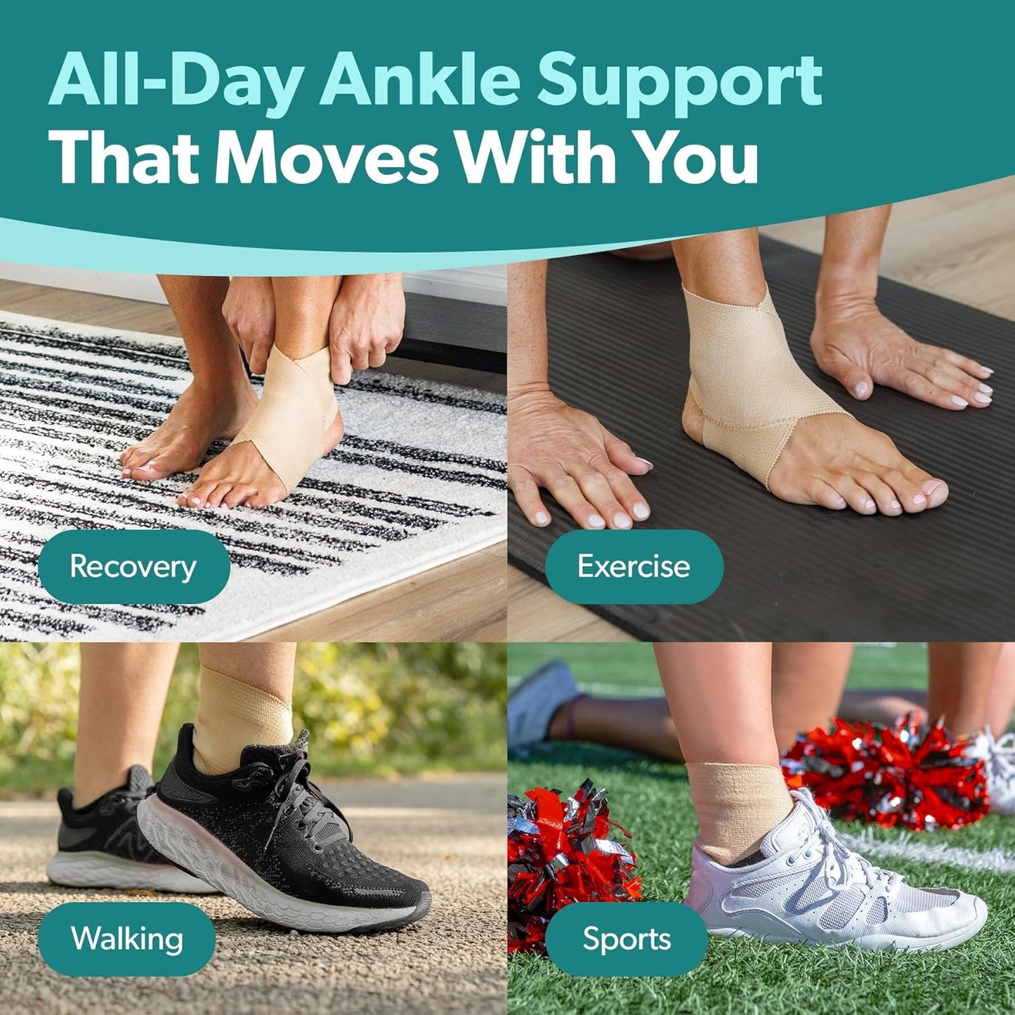 BraceAbility Elastic Ankle Support Brace - Lightweight Slip on Foot and Ankle Compression Sleeve for Gymnastics, Dance, Sports, Running, Exercise, and Sprained Ankle Swelling for Women and Men (Beige, Small)