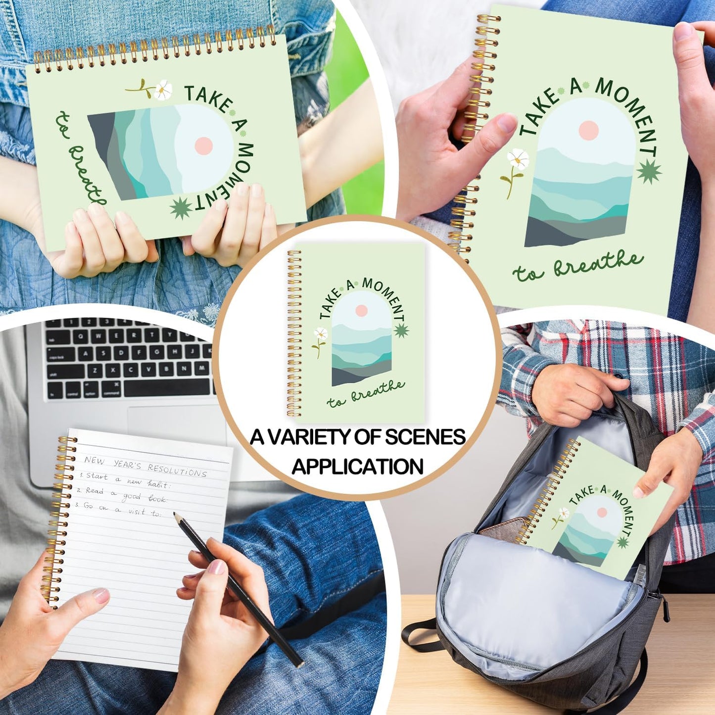 FDHSPAAM Sage Green Mental Health Spiral Journal Notebook 5.5x8.3in, Take A Moment to Breathe Boho Inspirational Notebooks for Note Taking, Therapy Office Must Haves, Hardcover Notebook Journal