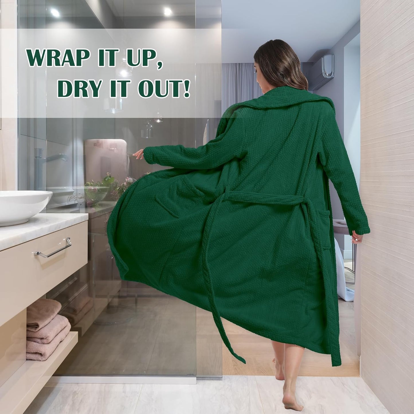 Women's Shawl Collar Bathrobe, Soft Long Towel Robes for Women - Super Absorbent Quick Dry yet Warm