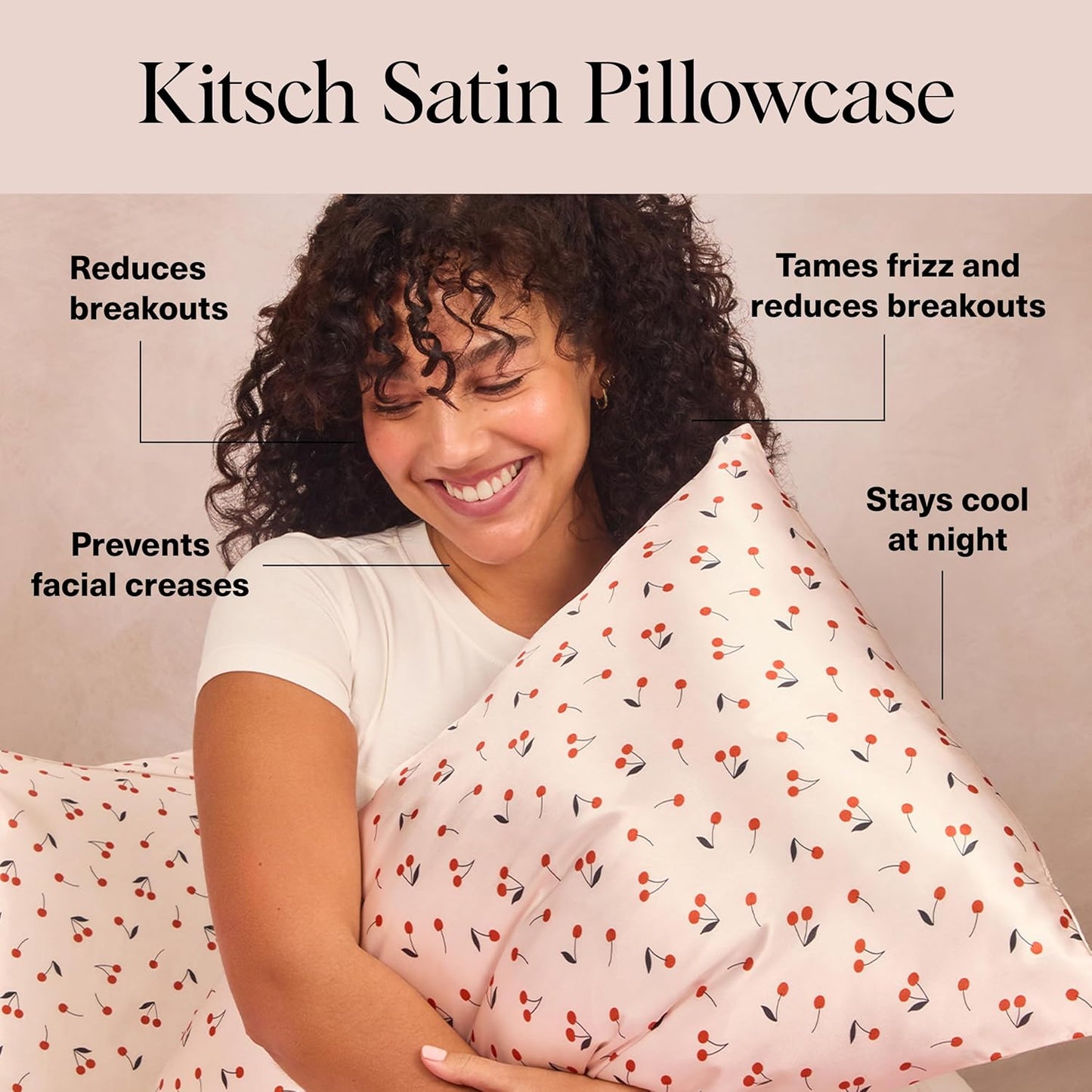Kitsch Satin Pillowcase, Softer Than Silk Pillow Cases King, Cooling Pillow Covers, Satin Pillowcase with Zipper for Hair, Skin & Quality Sleep, Wrinkle-Free & Smooth, King Size 19"x36", Cherry Print
