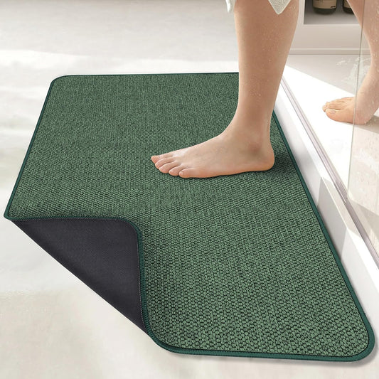 Bath Mat,Ultra Thin Bathroom Rugs,Rubber Bath Mats for Bathroom,No Slip Bath Rugs,Quick Dry,Machine Washable,Low Pile,Absorbent,Shower Outside,Sink,Home Decor Accessories.Green,1'8"x2'8"(20x32inch)