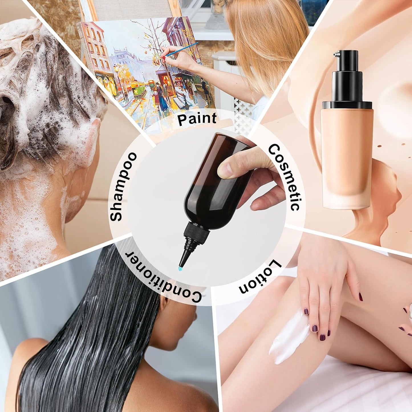 Cosywell Paint Bottles 10Pack 100ml/3.4oz Empty Squeeze Bottles Leak-Proof Refillable Plastic Hair Color Applicator Bottle Paint Storage Containers for Paint Art Crafts Shampoo Liquids(Brown)