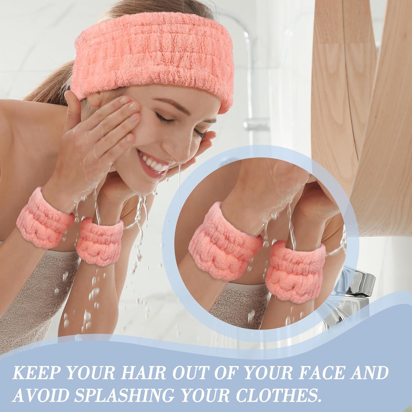 Spa Headband and Wristband Set - 3-Piece Skincare Headbands & 6-Piece Wrist Spa Wristbands for Women,Facial Hairbands for Washing Face, Makeup, Sports, Yoga, Headband for Washing Face