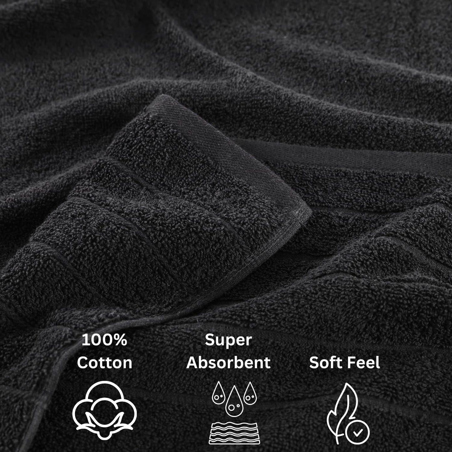 Casa Platino 100% Mercerized Cotton Luxury Bathroom Towels Set - 8 Piece - Ring Spun Technology - 2 Bath, 4 Washcloths, 2 Hand Towels - Remains Soft & Absorbent Even After Multiple Washes - Black