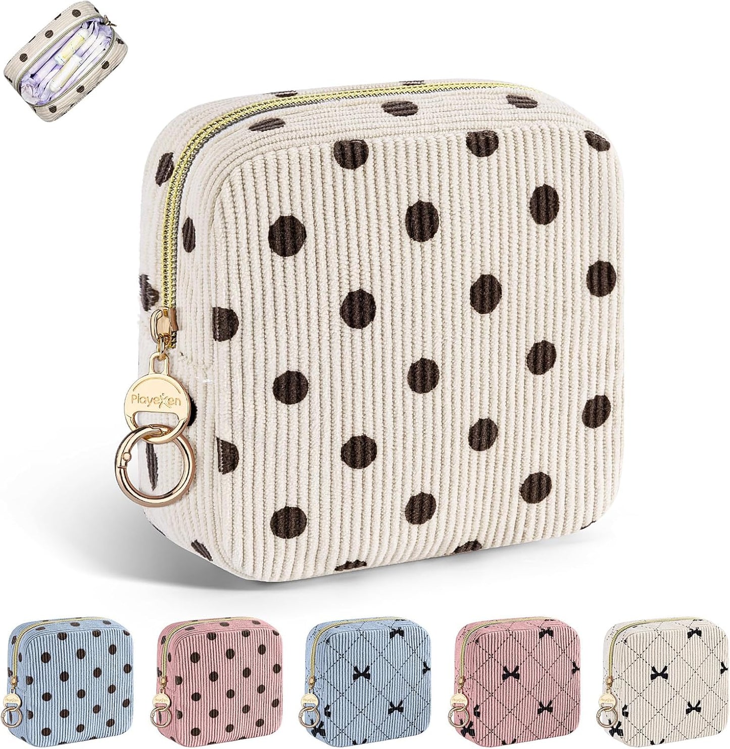 Period Bag for Teen Girls, Corduroy Cute Sanitary Napkin Storage Bag, Menstrual Pad Bag Tampon Holder for Purse