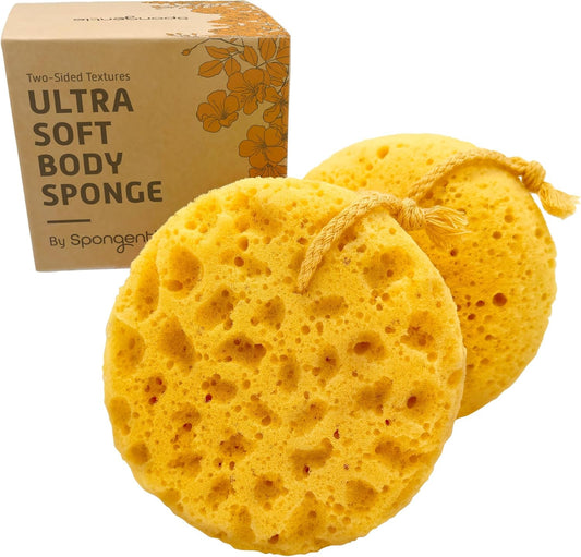 Spongentle Deep Cleansing Body Loofah Sponge, Natural Colors, for Bath and Shower, Multiple Textures for Gentle and Deep Exfoliation, Generous and Rich Lather, (Pack of 2)