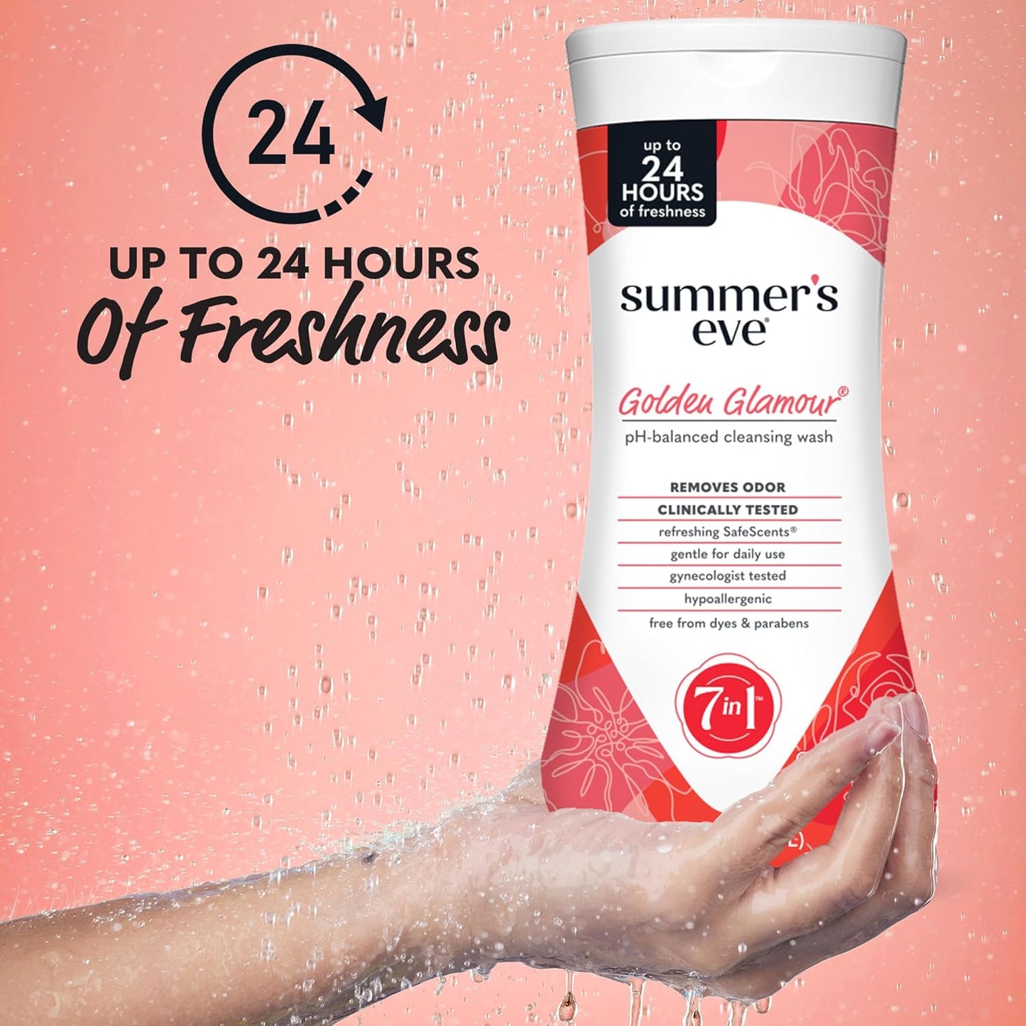 Summer's Eve Golden Glamour All-Over Daily Feminine Wash, pH-Balanced Body Wash for Women, Removes Vaginal Odor and Refreshes, 15 Fl Oz