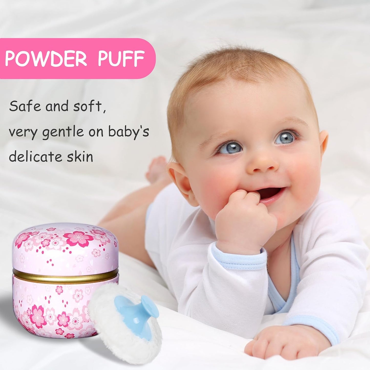 Powder Puff and Powder Container for Body Dusting Powder Case with Puff for Baby and Women,Loose Powder Containers with Puff for Travel (Light Pink)