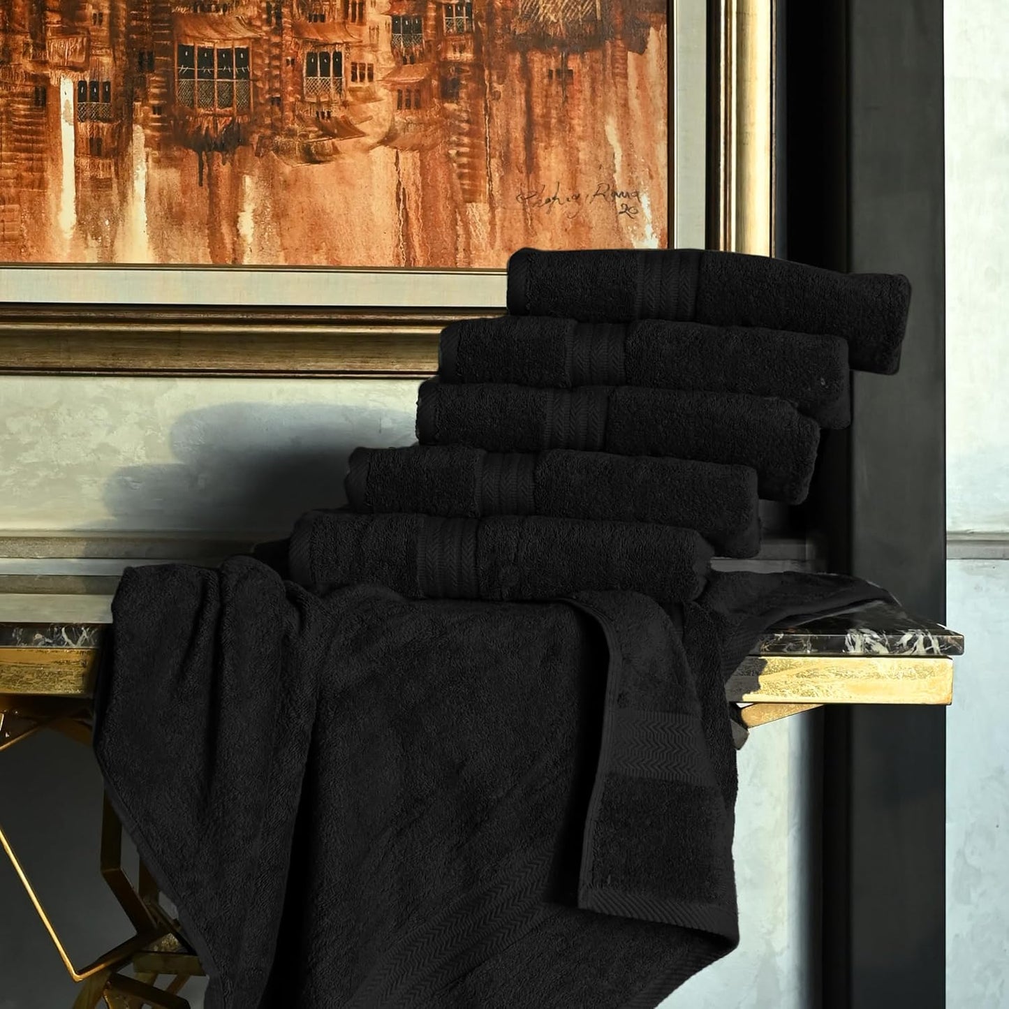 HERCULEAN Large Bath Towels 24 x 50 Pack of 6 | Quick Dry and Highly Absorbent | 100% Cotton Terry Towels for Bathroom - Perfect for Shower - Pool and Spa - Luxury Soft Towels - Black