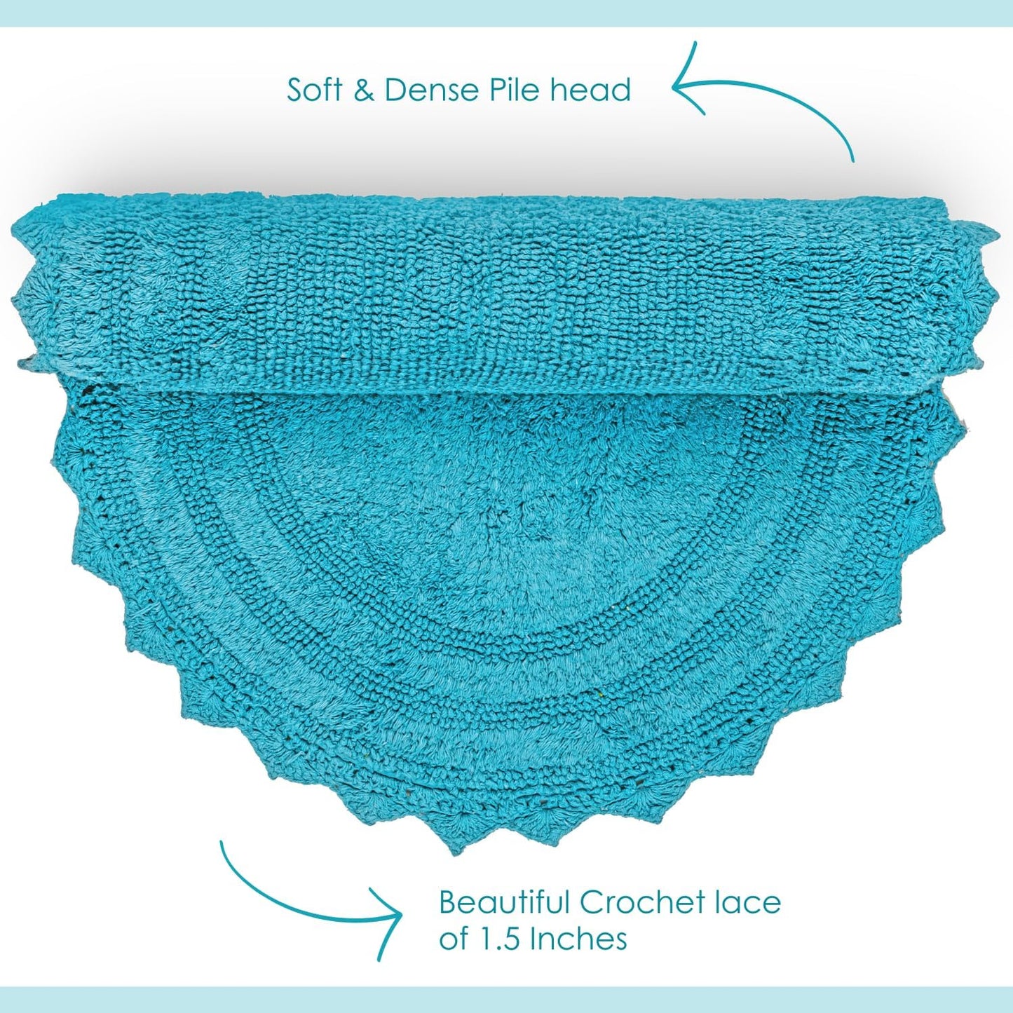 RAJRANG Bluebird Oval Bath Rug – 24x17 Inches Soft Cotton Bathroom Mat with Crochet Pattern, Reversible and Absorbent Rug for Shower, Sink or Toilet Area