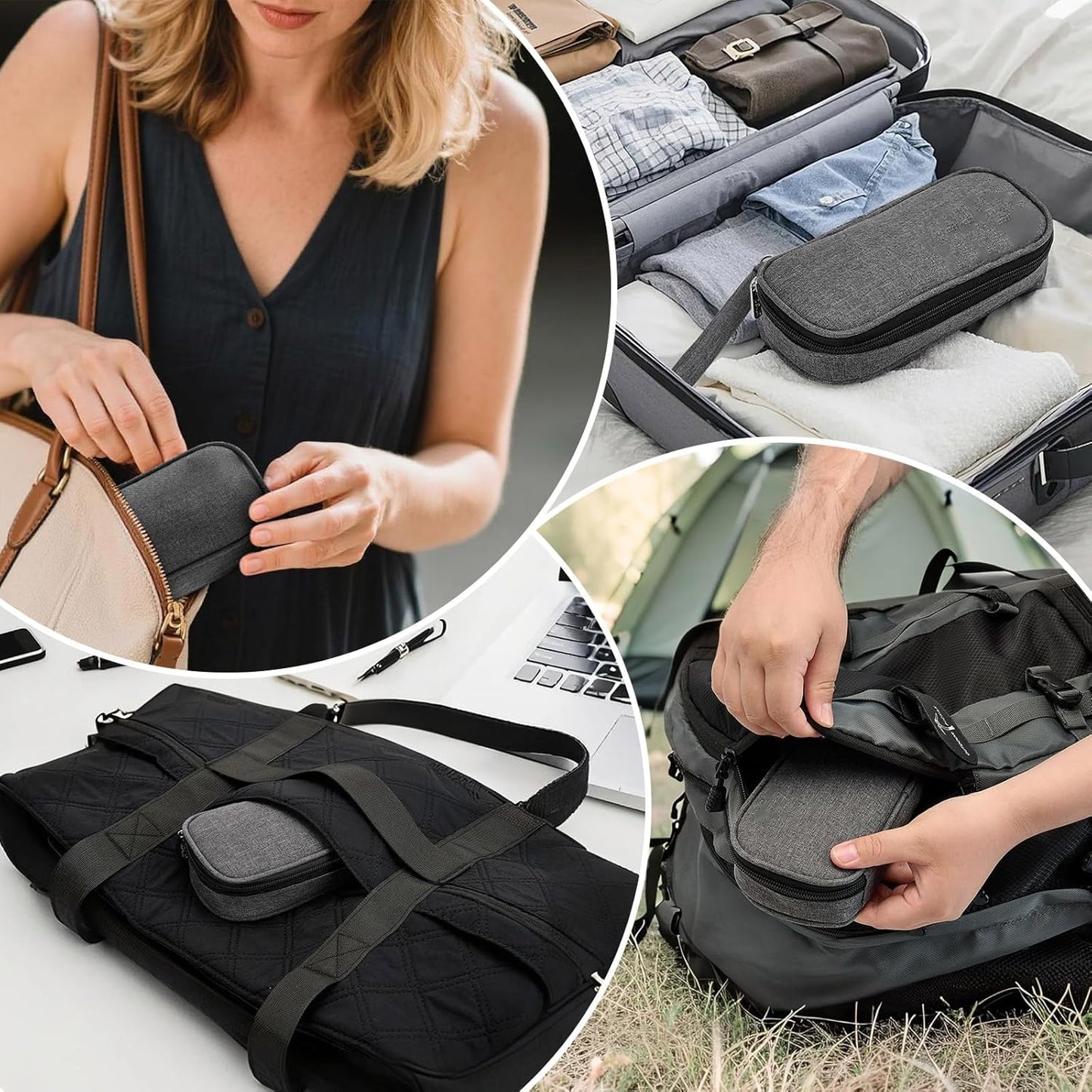 AMOZZ Insulin Cooler Travel Case with 2 Reusable Ice Packs – Compliant Medication Cooler for Travel, Insulated Diabetic Bag, Diabetes Travel Case & Organizer for Glucose Monitor and Syringes