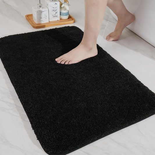 COSY HOMEER Bathroom Rugs Mat 24”x36” Absorbent Non-Slip Bath Mat Plush Shaggy Machine Washable Bath Rugs Soft Polyester Bath Mats for Bathroom Floor,Tub and Shower,Black