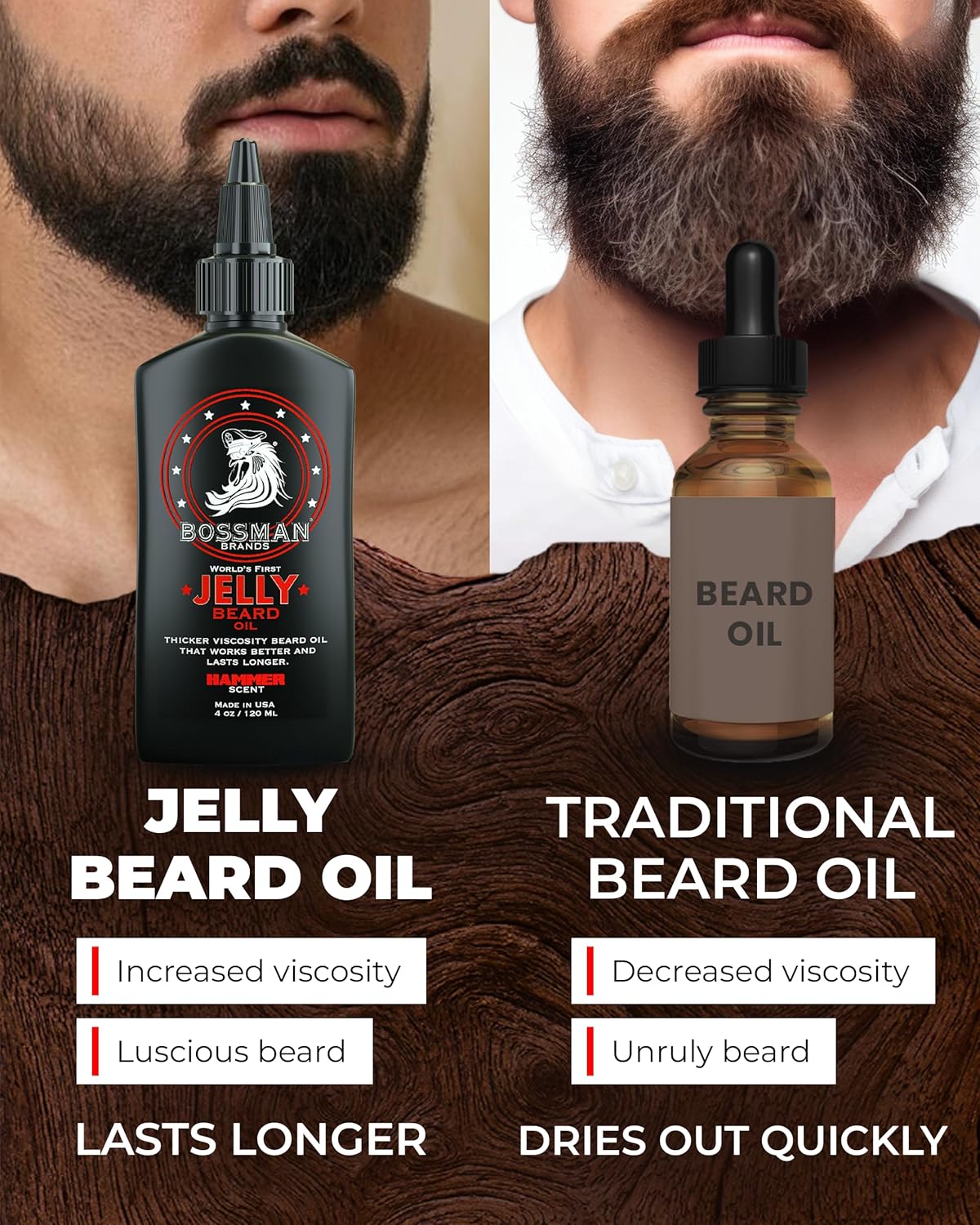 Bossman Jelly Beard Oil for Men (4 oz, Hammer Scent) – Softens, Moisturizes & Conditions with Natural Ingredients