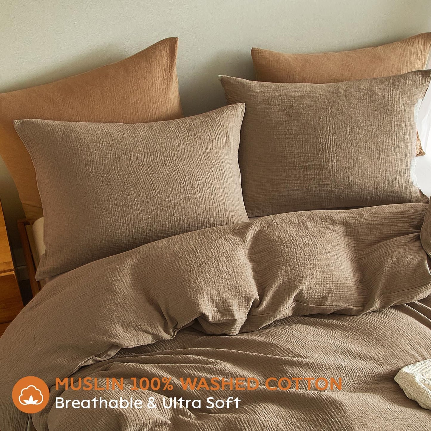 SE SOFTEXLY Muslin Pillowcases King Size 100% Cotton, 2 Pack Linen Like Pillow Shams with Envelope Closure, Ultral Soft and Breathable Pillow Case Covers, Light Brown, 20" X 36", No Filling