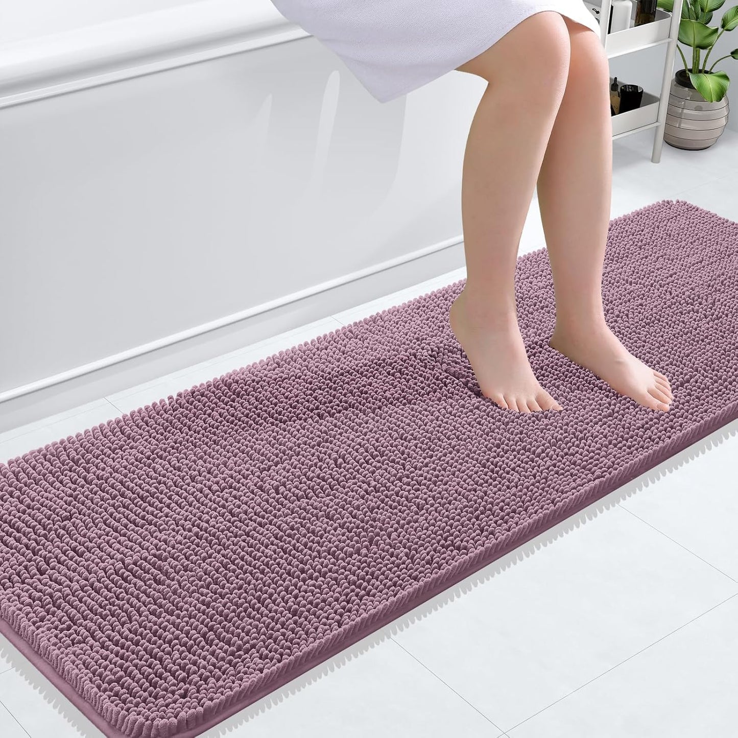 OLANLY Bathroom Rugs 59x20, Extra Soft Absorbent Chenille Bath Rugs, Rubber Backing Quick Dry, Machine Washable Bath Mats for Bathroom Floor, Tub and Shower, Home Decor Accessories, Deep Plum