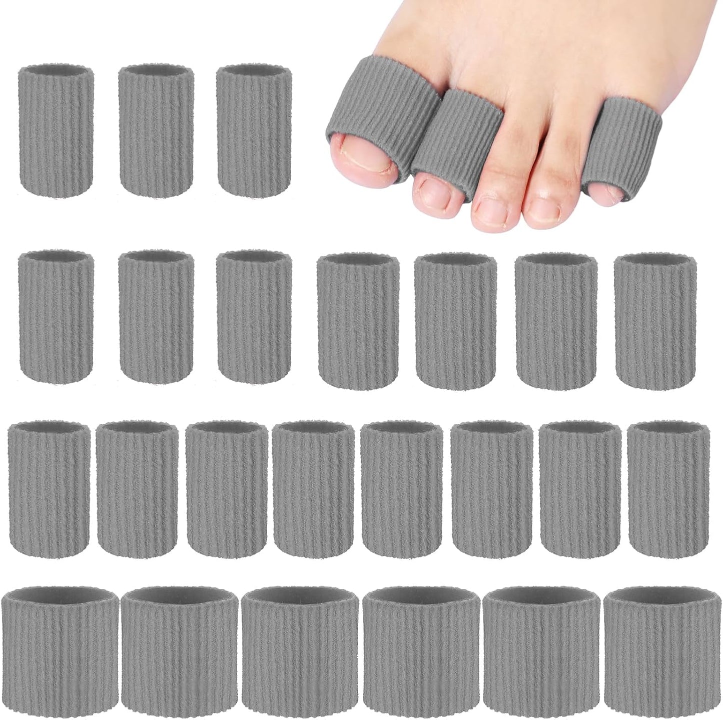 Blulu 24 Pieces Toe Tubes 0.98 Inches Cushion Tube Corn Pads for Toes Sleeves Soft Gel Protectors for Cushions Corns Blisters Calluses 3 Size(Gray,Assorted Sizes)