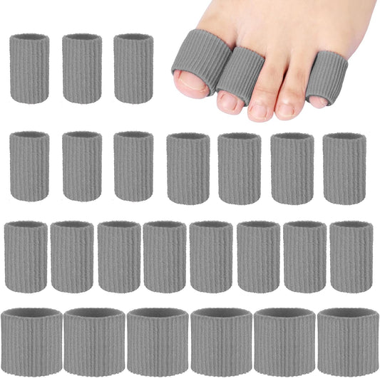 Blulu 24 Pieces Toe Tubes 0.98 Inches Cushion Tube Corn Pads for Toes Sleeves Soft Gel Protectors for Cushions Corns Blisters Calluses 3 Size(Gray,Assorted Sizes)