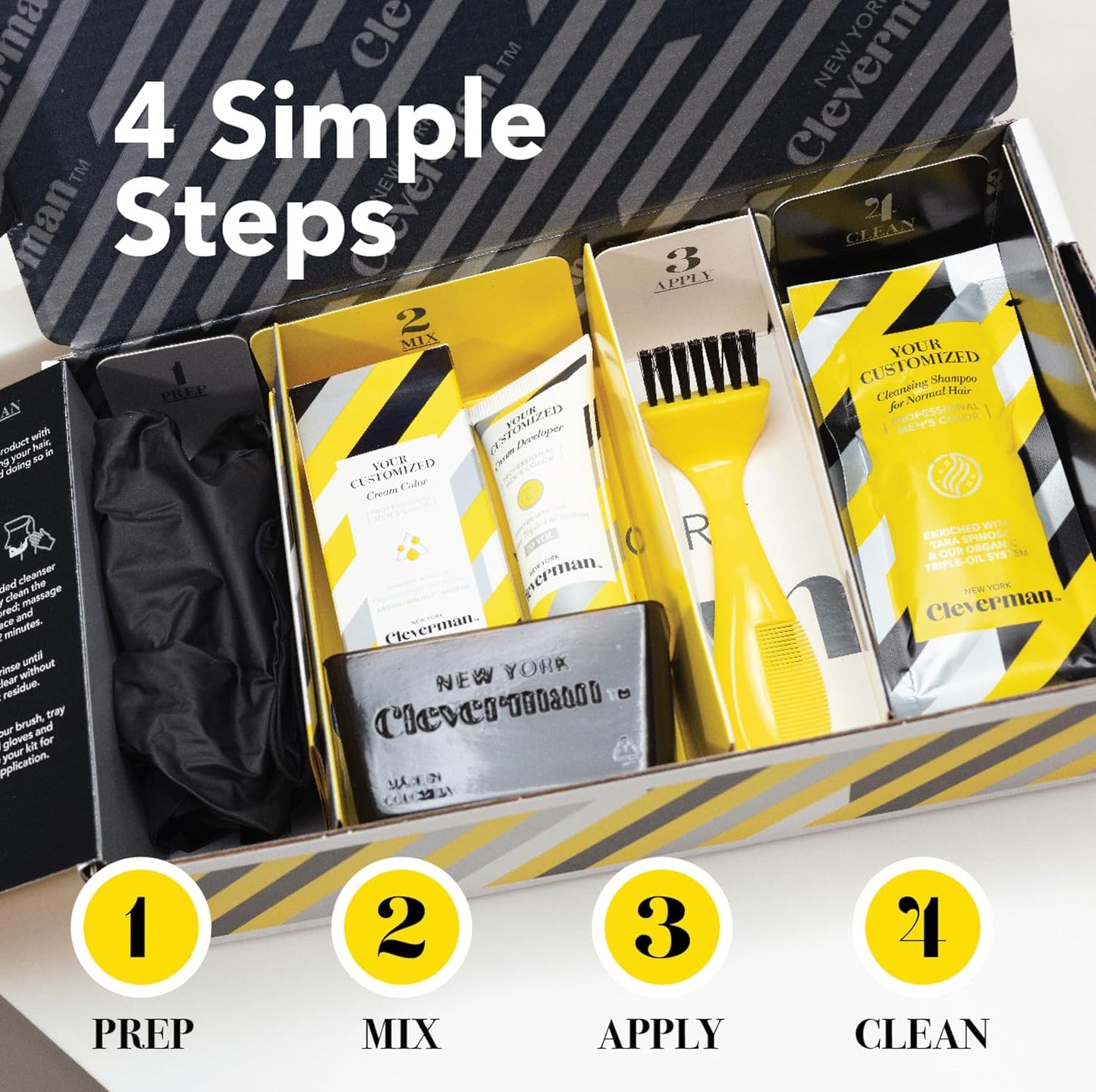 Cleverman Hair & Beard Dye Kit for Men, All-in-One Reusable Mens Hair Color, Natural Gray Coverage, Ammonia-Free Beard Mustache Dye for Men (Dark Blonde)