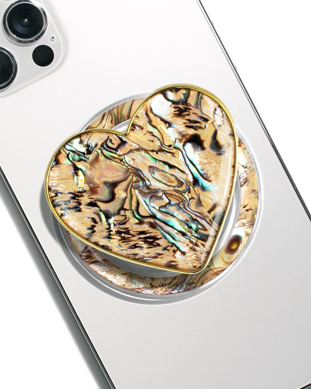 OnTheGrip Cute Natural Seashell Design Heart Shape Collapsible Mobile Phone Grip Stand Holder for Smartphone Tablet Cell Phone Accessory (Leopard)