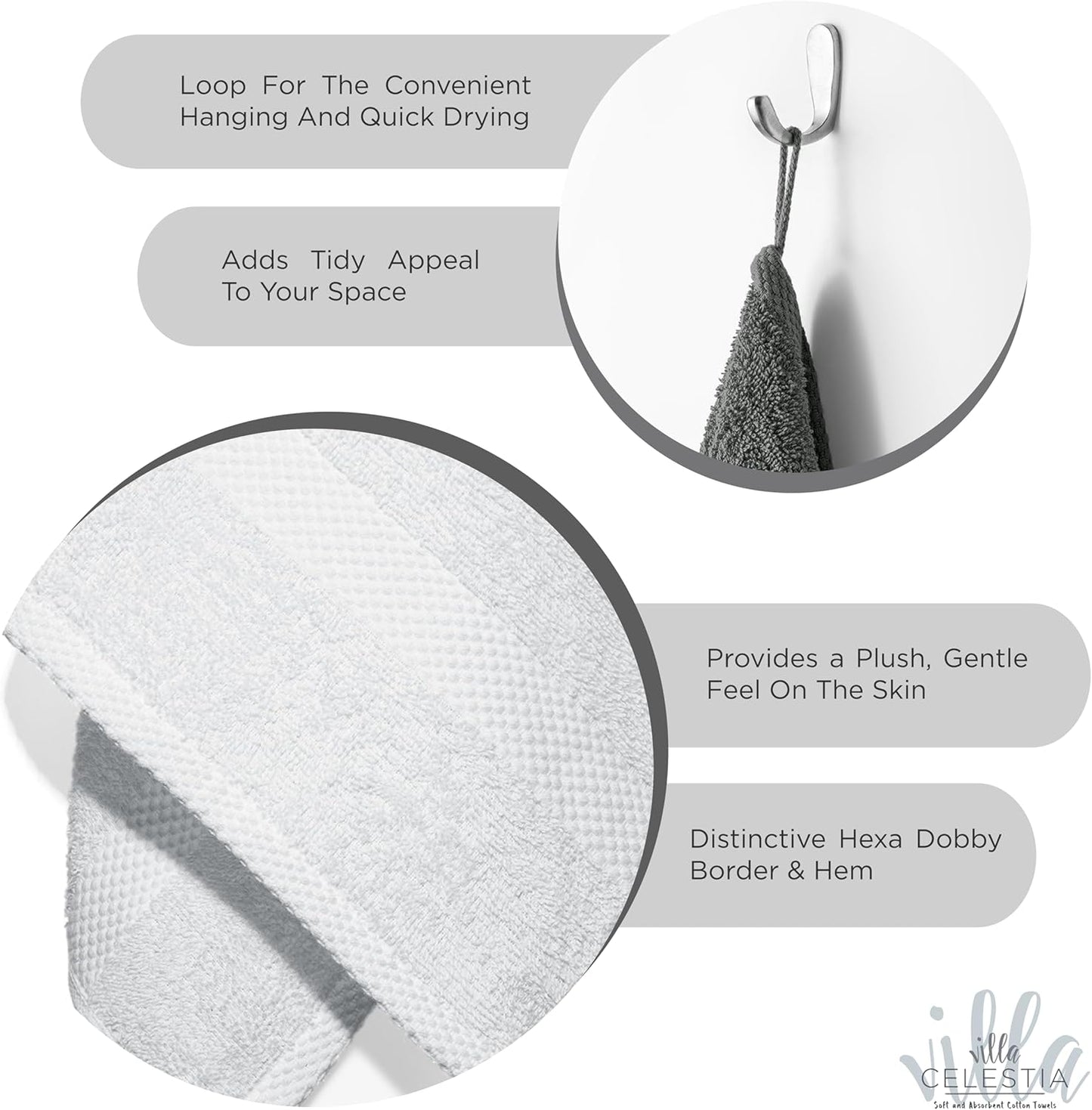 100% Combed Cotton Bathroom Towel Set of 10-2 Bath Towels, 4 Hand Towels, 4 Wash Cloths, Sustainable, Soft, Highly Absorbent 10 Piece Cotton Bath Towel Set Ideal for Hotels, Spa, Bathroom, Dorm, White