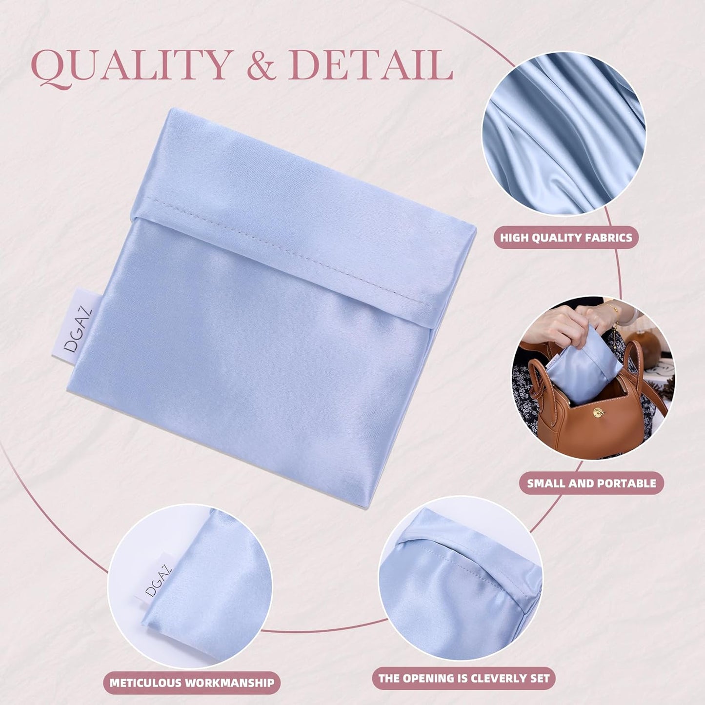 DGAZ Silk Sanitary Napkin Storage Bag, Period Bag for Teen Aged Girls, Portable Period Bag for Panty Liners/Menstrual Cup/Small Tampons，Mini Makeup Bag for Purse(Celeste)