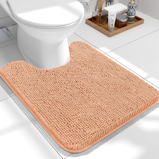 OLANLY Toilet Rugs U-Shaped 24x20, Extra Soft Absorbent Chenille Contour Bathroom Rugs for Toilet, Dry Quickly, Machine Washable, Non-Slip Bath Mat, Peach
