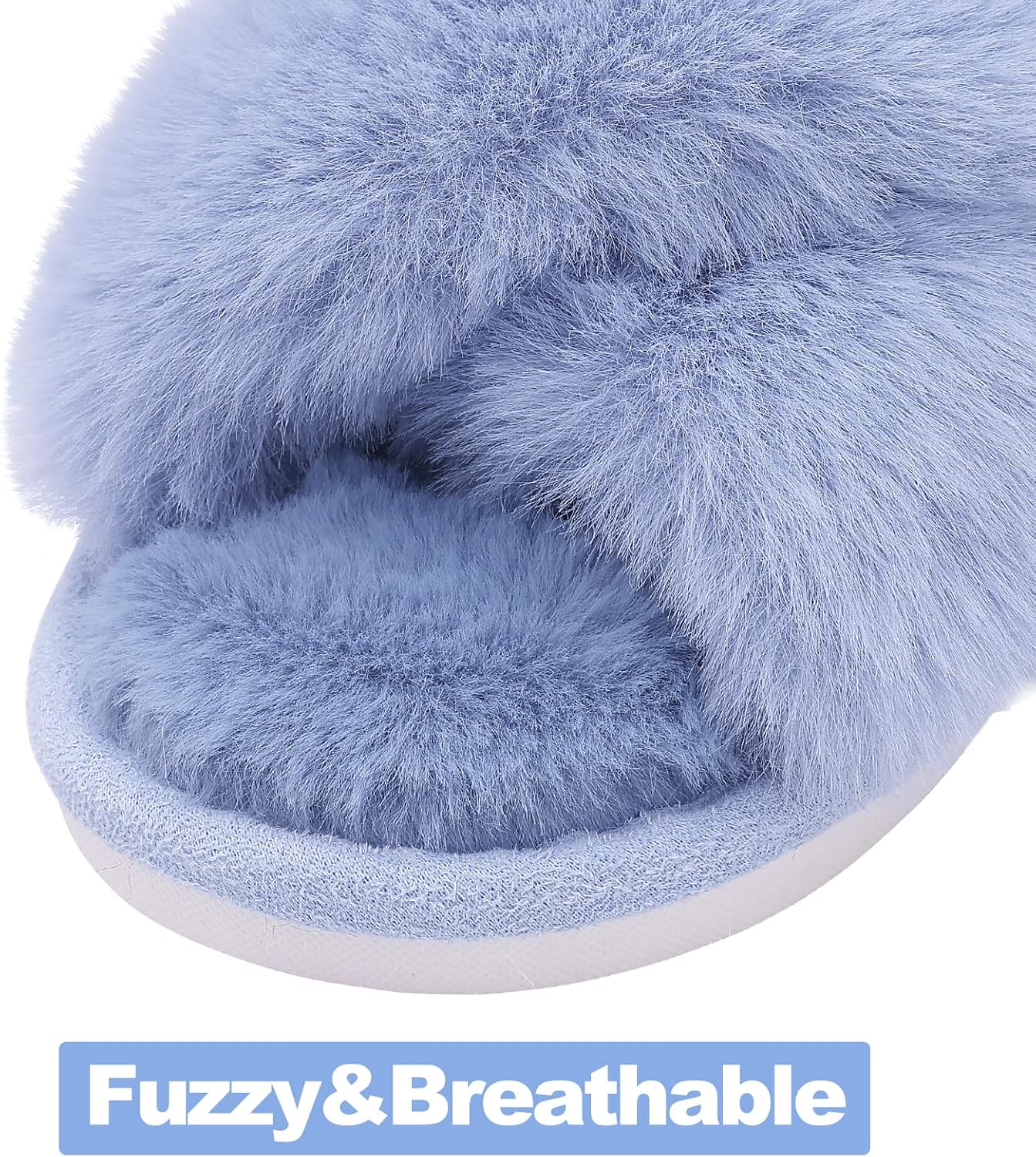 Evshine Women's Fuzzy Slippers Cross Band Memory Foam House Slippers Open Toe