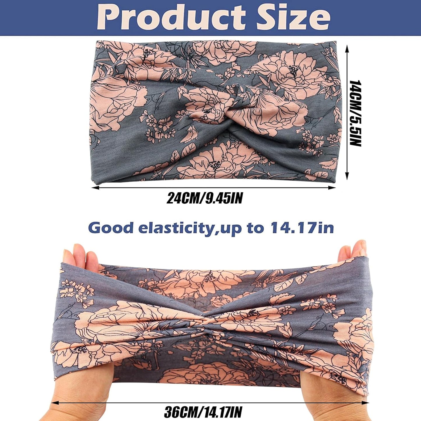 Wide Headbands for Women Girls,Floral Printed Boho Headband Turban Knot Hairband Twist Workout Headbands Fashion Yoga Hair Bands,Pack of 6