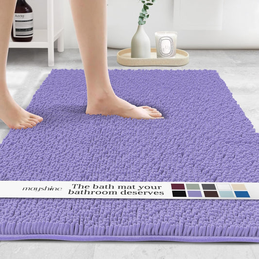 MAYSHINE Plush Shaggy Chenille Bath Mat | Extra Soft, Super Absorbent, Non-Slip Bathroom Rug | Fluffy Microfiber, Area Rug Sets for Bathroom Floor, Kitchen, Living Room | 47"x27" | Lavender