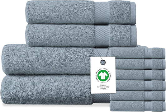 Delara Organic Cotton Luxuriously Plush Bath Towel 10 Piece Set|GOTS & Oeko-TEX Certified|Premium Hotel Quality Towels|Feather Touch Technology|650 GSM Long Staple|Soft, Quick Dry & Ultra-Absorbent