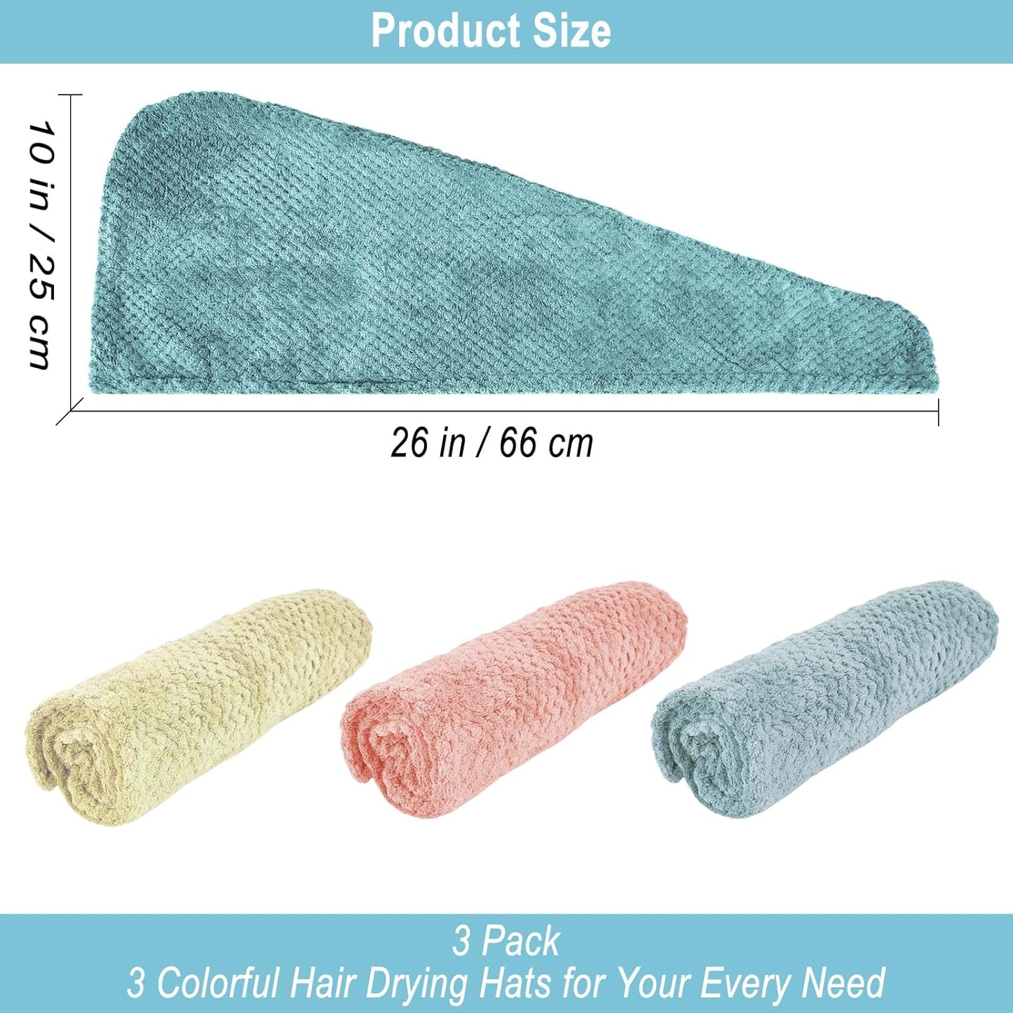 3 Pack Microfiber Hair Dring Towel Wrap for Women,Fast Drying Hair Turban, for All Hair Style Anti Frizz, Large Hair Towel with Button(Yellow Orange Blue)