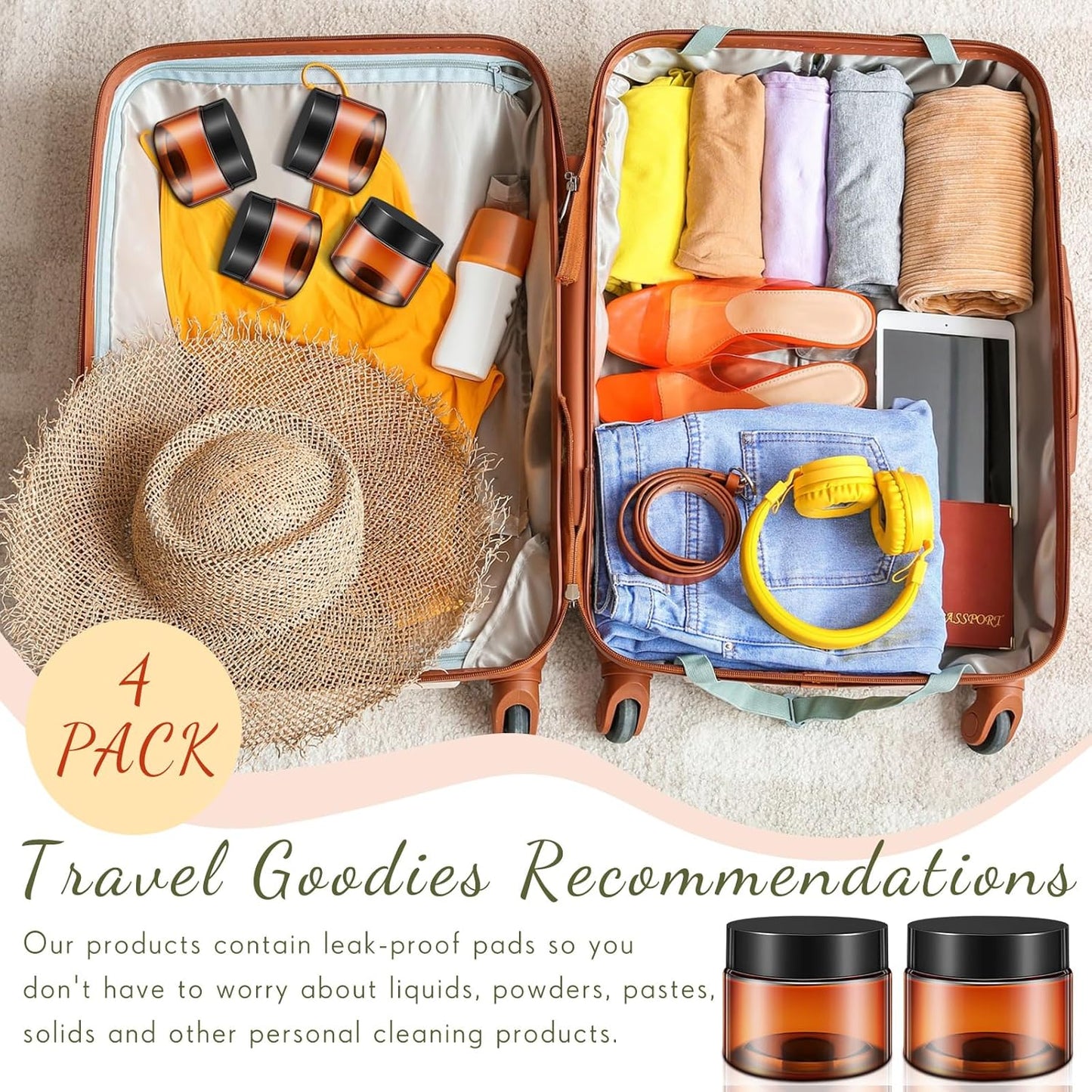 SATINIOR 12 Pack 2 oz Plastic Container Jars with Lids Round Clear Travel Cosmetic Container Slime Jars for Toiletries, Lotion, Cream, Ointments, Makeup, Rhinestone, Samples, Kitchen Storage(Amber)