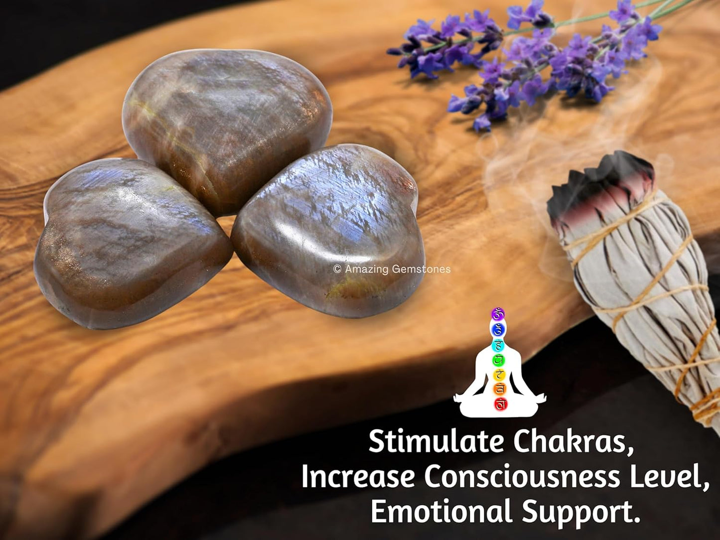 Amazing Gemstone Sun Moonstone Crystal Heart Palm Stone - Pocket Massage Worry Stone for Natural Body Chakra Balancing, Reiki Healing and Crystal Grid