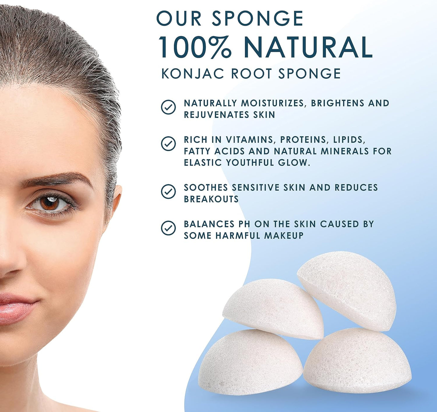 Konjac Face Sponge for Cleansing & Facials (4 Pack) | Microplastic Free 100% Natural | Non-Toxic | Biodegradable | Eco-Friendly | Plastic Free Packaging