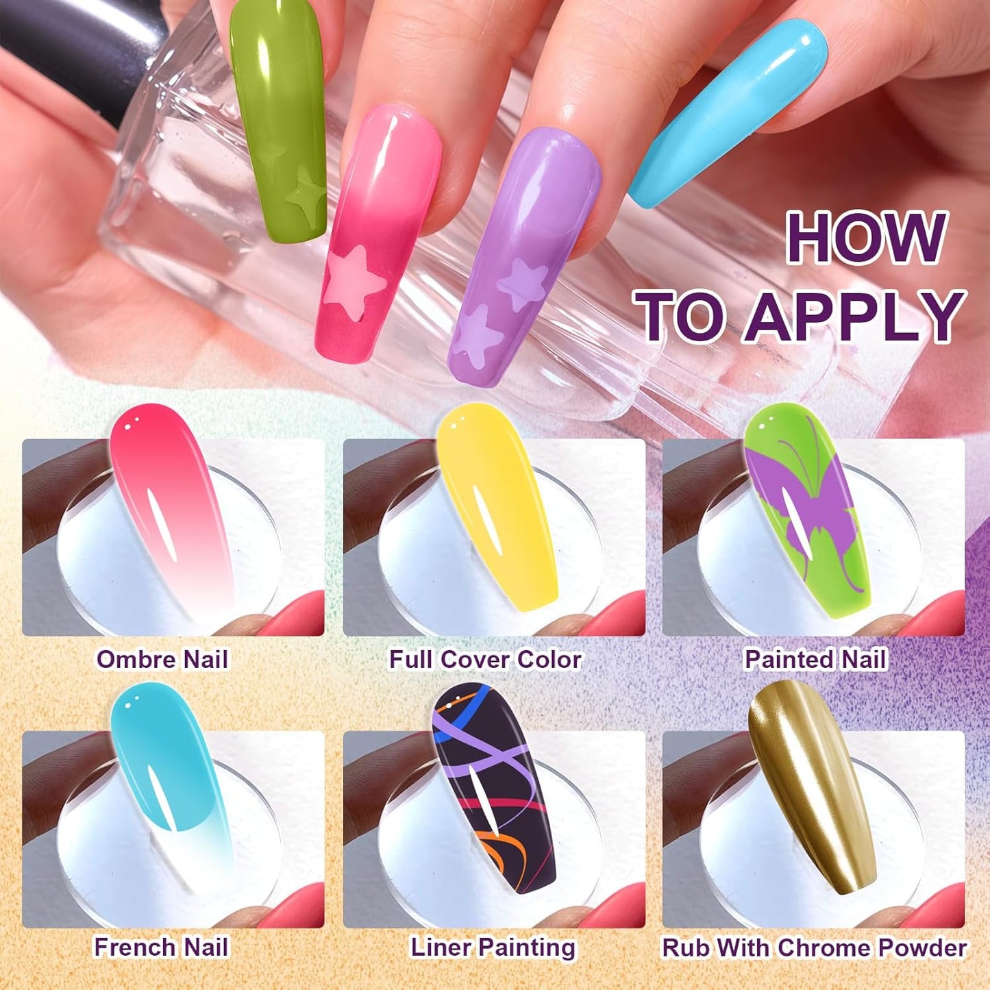 Gradient Painting Gel, 24 Gliter Colors Ombre Gel Nail Polish for Pigment Pat Silver&Gold Aura Nails, French Manicure DIY Nail Art Long-lasting No-wipe Palette A