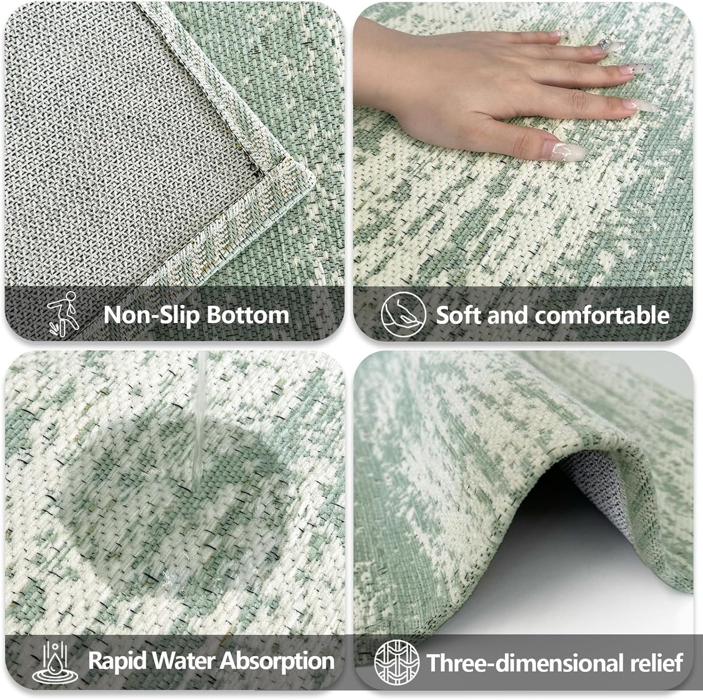 HDFK Graffiti Bath Mat | Non Slip Water Absorbent Quick Dry Woven Floor Mats | Thin Machine Washable Modern Shower Rug | Low Pile Profile Fit Under Door Vanity Bathroom Rugs | 30x20 Inch Sage Green