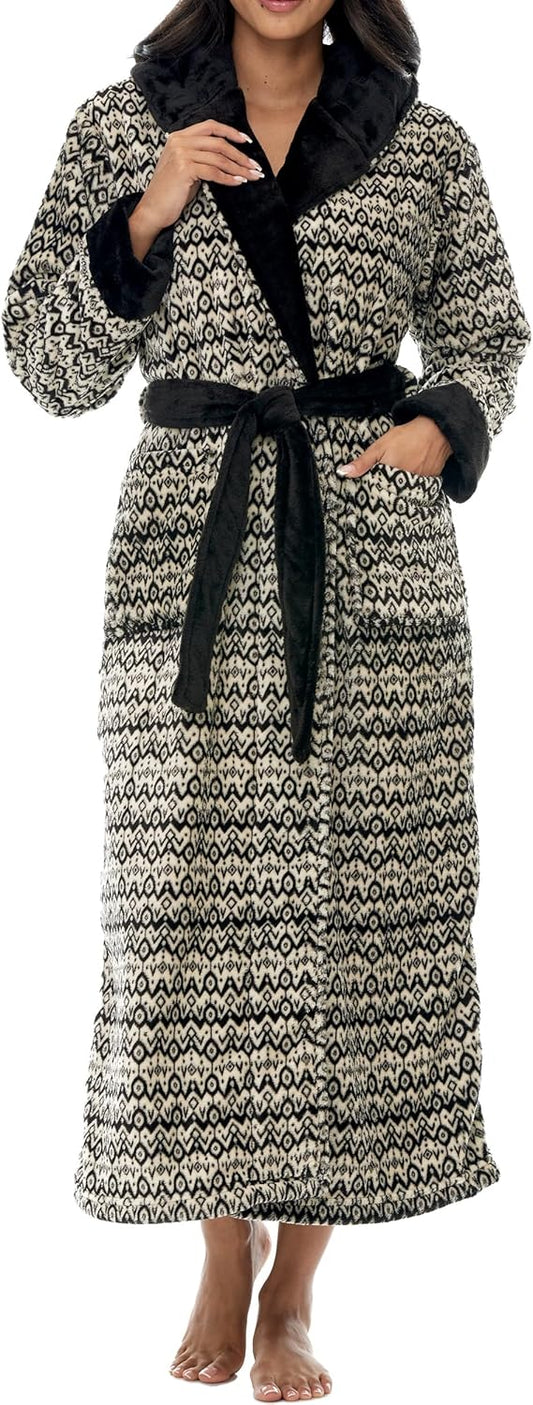 Alexander Del Rossa Womens Robe, Long Plush Bathrobe with Hood, Hooded Robes for Women Plus Size Bath Robe