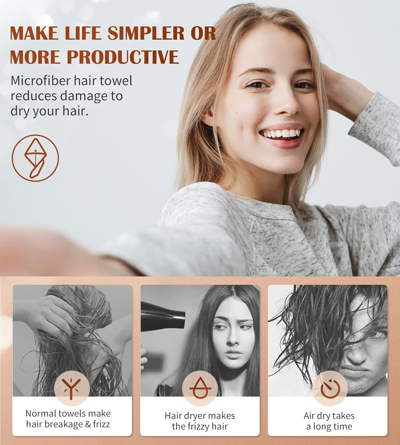 POPCHOSE Microfiber Hair Towel Wrap, 3 Packs Fast Drying Hair Turbans, Super Absorbent Hair Towel for Women, Stocking Stuffers for Women, Anti Frizz Hair Wrap Towels Wet, Curly, Longer, Thicker Hair