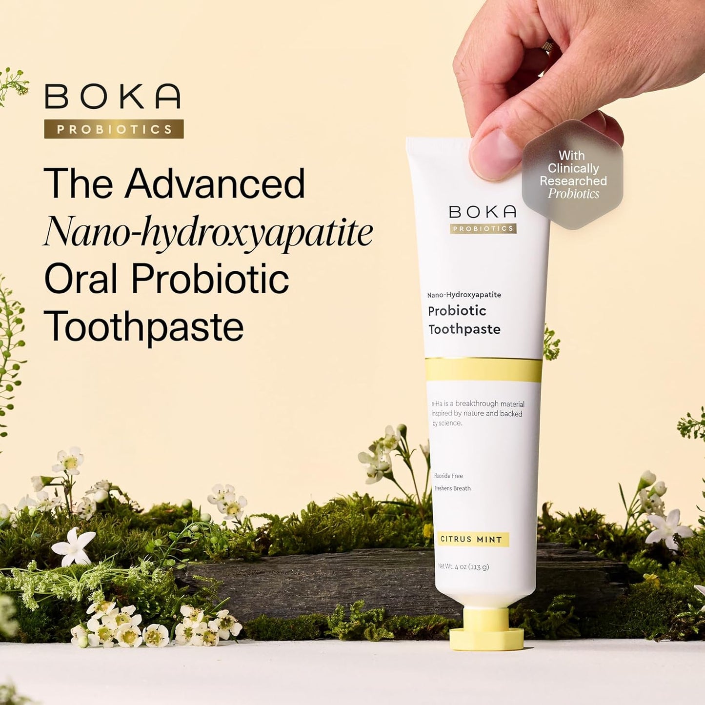 Boka Fluoride Free Toothpaste, Nano Hydroxyapatite Toothpaste, Appropriate for Sensitive Teeth - for Adult, Kids Oral Care - Probiotics - Citrus Mint, 4 Fl Oz 1Pk US Manufactured