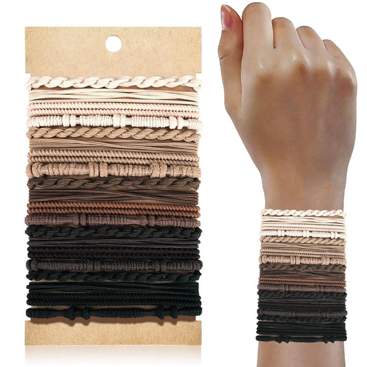 Hair Accessories Set for Women: 20 Boho Hair Ties in 5 Neutral Colors, 4 Stylish Hair Bands Bracelets for Thick or Thin No Damage Ponytails