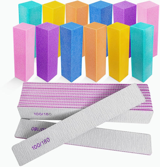 Nail Files and Buffers (24 Pack), Nail Buffer Block Nail File Set for Acrylic and Natural Nails, Professional Manicure Tool 4 Sides 100/120/180 Grit Emery Board Sponge Buffing Buffers Blocks Gray