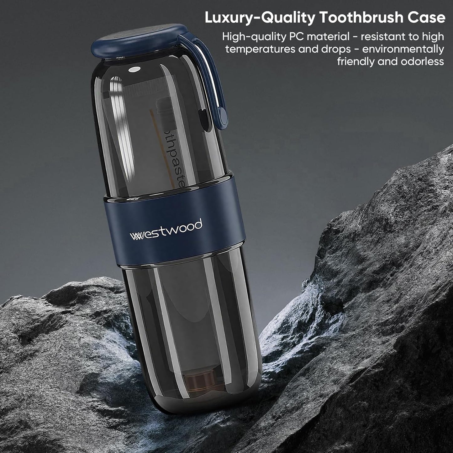 Westwood Travel Toothbrush Case Travel Toothbrush Holder with Cup, Large Toothbrush Container for Toothbrush Toothpaste Razor, Portable Toothbrush Holder with Cover for Home Business School (Black)